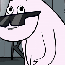 a cartoon character wearing sunglasses and pointing at something