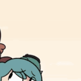 a cartoon character is standing next to another cartoon character . the cartoon character is wearing a fish costume .
