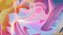 a cartoon girl is standing in a swirl holding a ribbon in her hands .