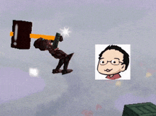 a cartoon of a man with glasses and a sign that says ' ! ' on it