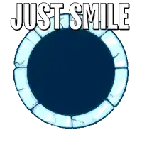 a penguin is sticking its head out of a hole with the words just smile above it