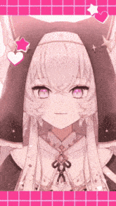 a girl with white hair and purple eyes is wearing a nun 's outfit