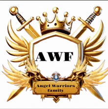 a logo for the angel warriors family shows a crown and two swords