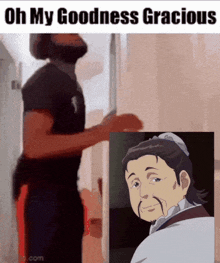 a man with a beard is standing next to a picture of a man with a beard