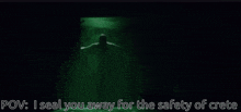 a silhouette of a person in a dark room with the words " i seal you away for the safety of crete " below