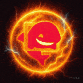 a red and yellow circle with a smiling face in it