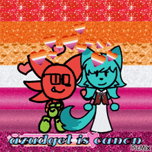 a picture of two cartoon characters with the words azudget is canon