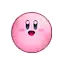 a pink smiley face with blue eyes and a surprised look on its face .