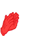 a pixel art of a pair of red hands clapping on a white background .