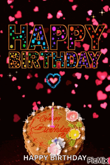 happy birthday cake hearts hbd