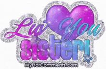 a purple heart is surrounded by the words `` love you sister '' .