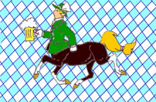 a cartoon of a centaur carrying a mug of beer