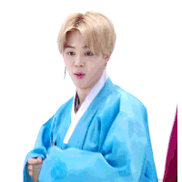 a man in a blue kimono with korean writing on the bottom right