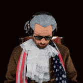 a man wearing a wig and headphones is sitting in a chair