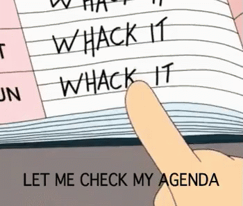 Finger pointing at calendar filled with days scheduled to "whack it"