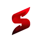 a red letter s on a white background with dots