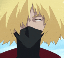a close up of a person 's face with a black mask on