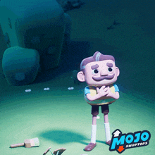 a cartoon character with a mustache is standing next to a sign that says mojo swoptops