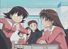 a group of anime characters are sitting at their desks