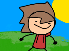 a drawing of a stick figure with a red scarf around his neck