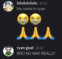 a screenshot of a conversation between ryan goat and lululululu