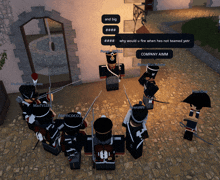 a group of soldiers are standing in a circle and one of them says company aimm