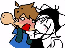 a cartoon drawing of a man and a cat kissing each other