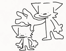 a black and white drawing of a cat and a man with glasses .