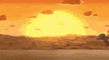 a cartoon character is standing in front of a large yellow explosion .
