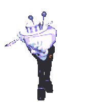 a pixel art drawing of a man in a suit holding a baton