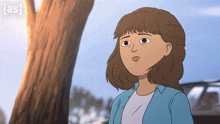 a cartoon drawing of a woman with a tree in the background and the word [ as ] on the bottom