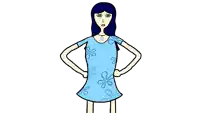 a cartoon of a woman in a blue dress with a star on her chest