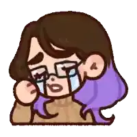 a cartoon of a girl wearing glasses and purple hair crying