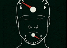 a drawing of a person 's face with a fuel gauge on it