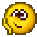 a pixel art of a yellow smiley face with a serious look on its face .