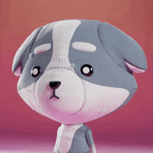 a cartoon dog with a sad look on his face is standing in front of a pink background