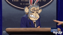 a gif of a monkey giving a speech at a podium