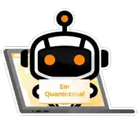 a robot holding a sign that says em quarentena on it