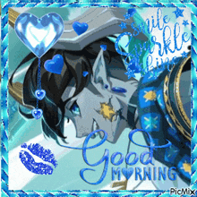 a picture of a cartoon character with the words good morning written on it