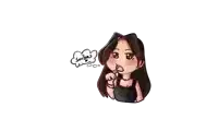 a cartoon drawing of a girl with a thought bubble that says smiling