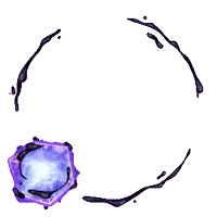 a drawing of a monster with purple eyes and white teeth on a white background