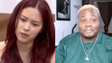 a woman with red hair and a man with blonde hair