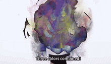 a cartoon character says three colors combined in a speech bubble