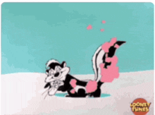 a cartoon of a skunk with pink bubbles coming out of it 's tail .