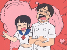 a man and a girl are standing next to each other and the girl is crying