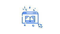 a blue icon of a book on a computer screen