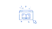 a blue icon of a book on a computer screen