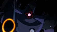 a cartoon drawing of a robot with a red eye and a circle around it