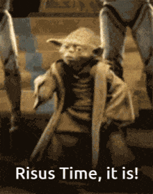 a picture of yoda with the words " risus time it is " below him