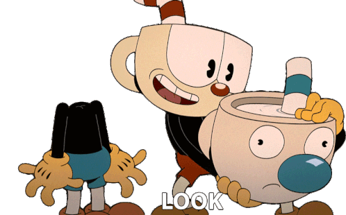 Look Cuphead Sticker - Look Cuphead The Cuphead Show Stickers